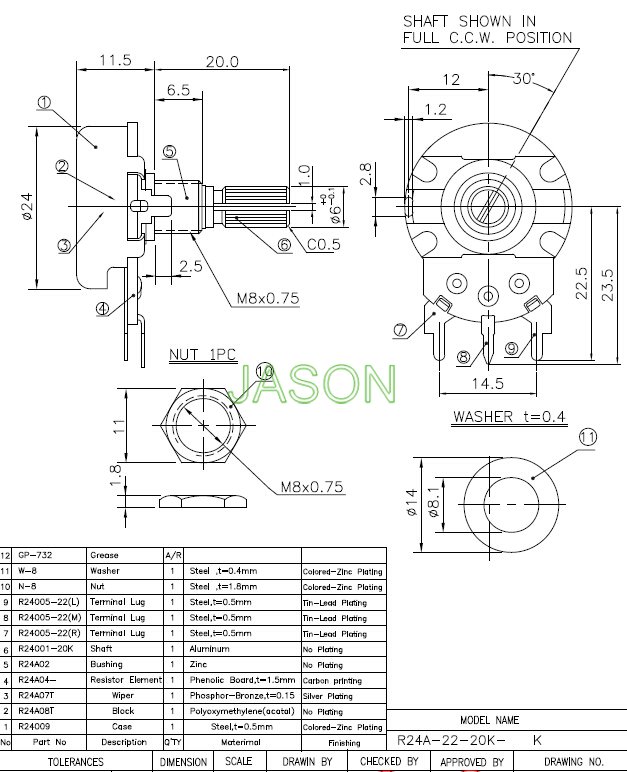 24mm旋转电位器R24A-22